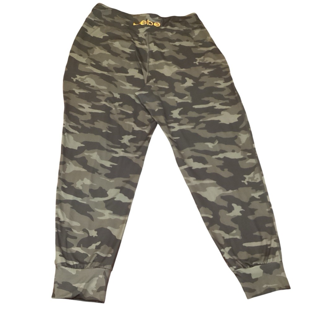 Bebe Sport Womens 1X Camo Jogger Pants Green Camouflage High Rise Pockets Active